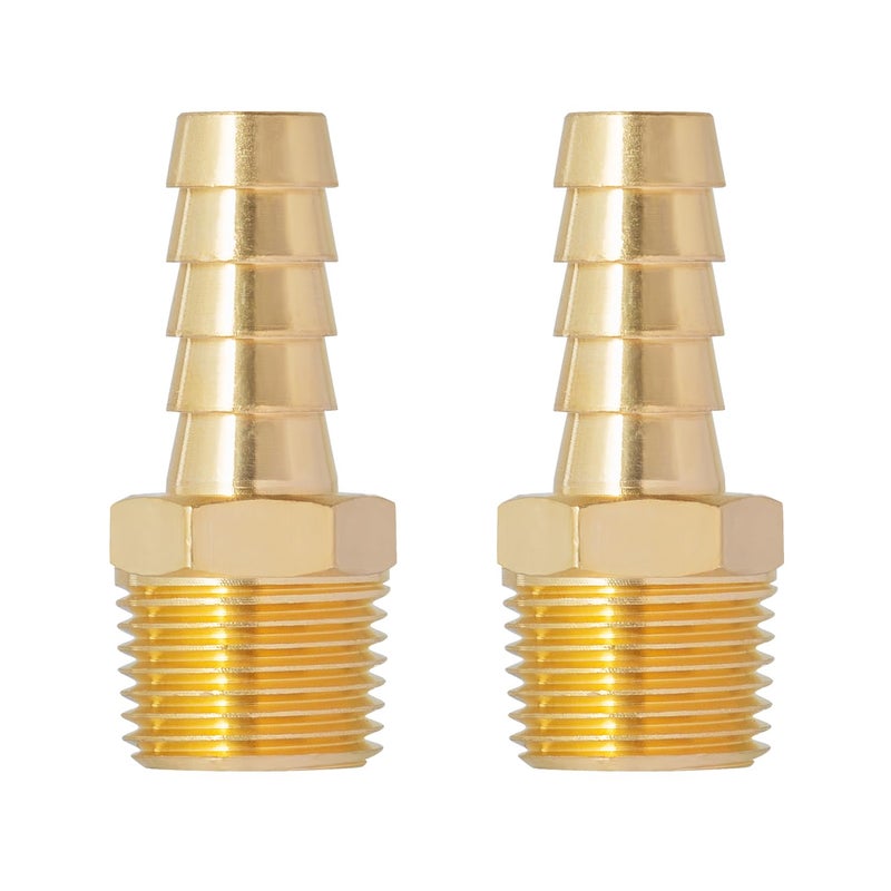 SUNGATOR 3/8'' NPT Brass Hose Barb Fittings, 3/8'' NPT Male Thread to 3/8 Inch Barbed Air Hose Fittings, 3/8 Inch Brass Air Line Repair Connectors for Compressor, Fuel, Oil (2-Pack) - Image 1